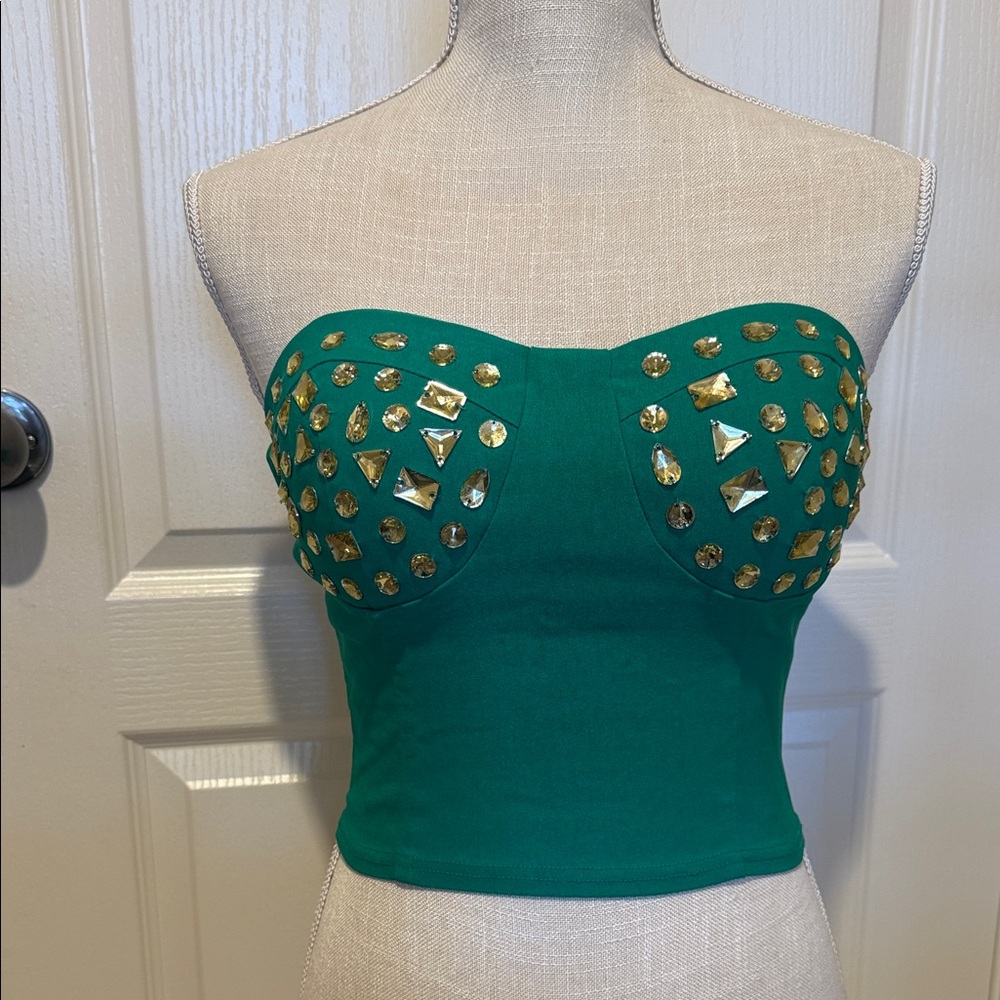 Green Rhinestone Strapless bustier